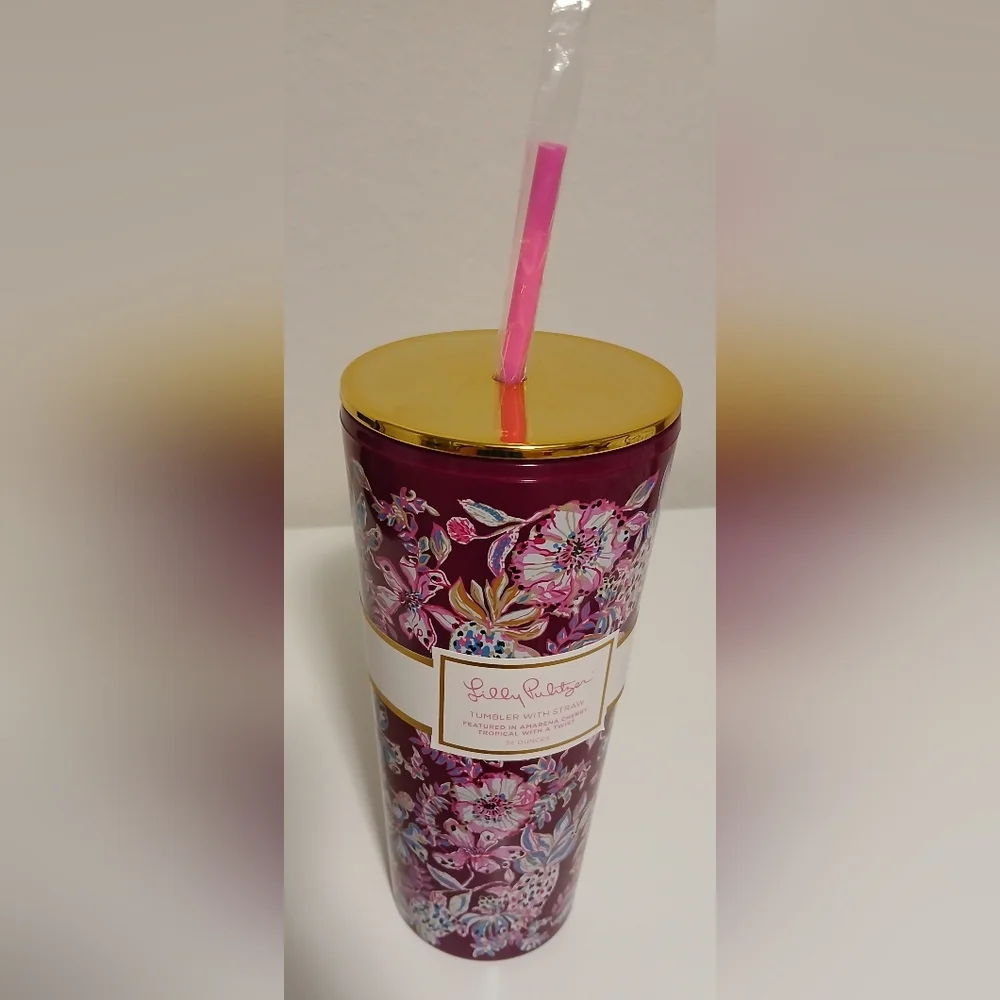 NWT Lilly Pulitzer Floral Tumbler With‎ Straw